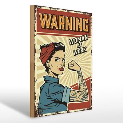 Cartello in legno retrò 30x40 cm Pinup che avverte le donne al lavoro. Cartello donna