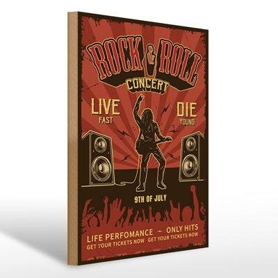 Cartel de madera retro 30x40cm Concierto de Rock&Roll en vivo cartel del 9 de julio