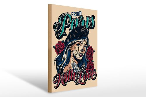 Holzschild Pinup 30x40cm Tattoo from Paris with Love Deko Schild