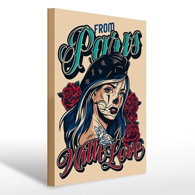 Cartel de madera Pinup 30x40cm Tatuaje de París con cartel decorativo Love