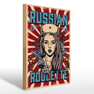 Holzschild Pinup 30x40cm russian roulette Holz Deko Schild