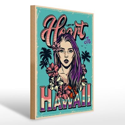 Cartello in legno Pinup 30x40 cm Hawaii ho lasciato il segno del mio cuore