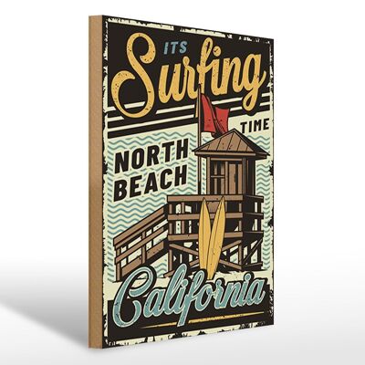 Targa in legno California 30x40 cm è il cartello della spiaggia nord dell'ora del surf