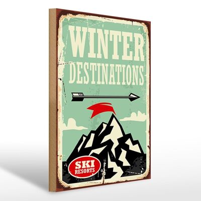 Panneau en bois rétro 30x40cm Panneau destinations ski hiver