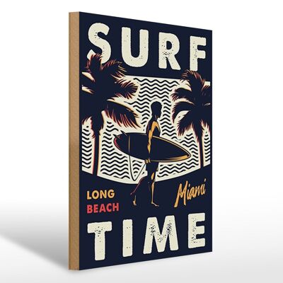 Cartel de madera Miami 30x40cm Cartel decorativo Surf time long beach