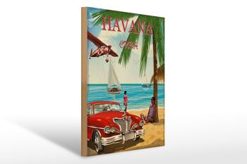 Panneau en bois La Havane 30x40cm Cuba rétro signe de palmier de vacances 1