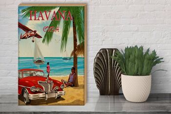 Panneau en bois La Havane 30x40cm Cuba rétro signe de palmier de vacances 3