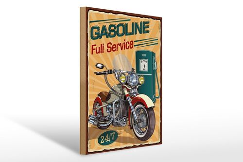 Holzschild Retro 30x40cm Gasoline fuli service 24/7 Deko Schild