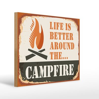 Panneau en bois camping 40x30cm La vie au feu de camp est meilleure panneau extérieur