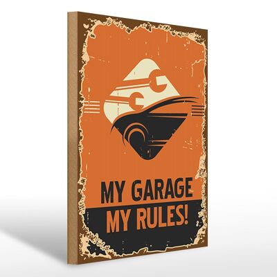 Panneau en bois rétro 30x40cm voiture mon garage mes règles signe