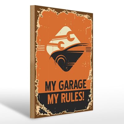 Holzschild Retro 30x40cm Auto my garage my rules Schild