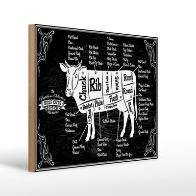 Wooden sign cow 40x30cm Beef cuts Organic butcher shop wooden decoration sign