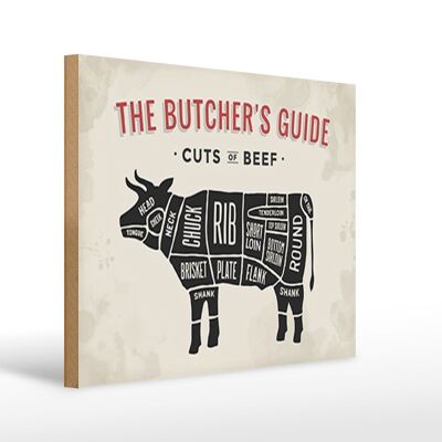 Wooden sign cow 40x30cm beef cuts meat butcher shop sign