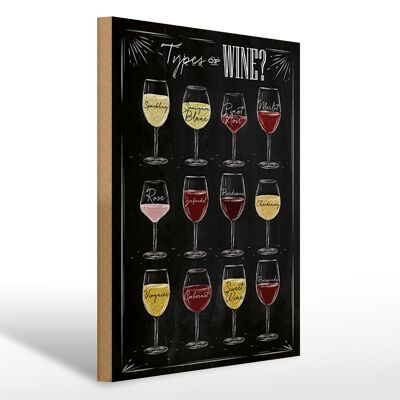 Holzschild Wein 30x40cm Types of wine Merlot Rose Schild