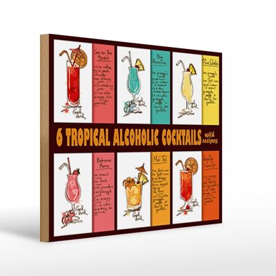 Cartel de madera 40x30cm 6 recetas de cócteles tropicales cartel decorativo