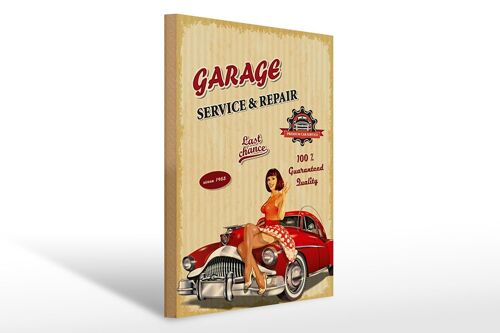 Holzschild Pinup Retro 30x40cm Garage Service Repair Auto Schild