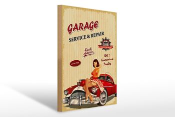 Panneau en bois Pinup rétro 30x40cm, panneau de réparation de Service de Garage, voiture 1