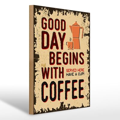 Holzschild Retro 30x40cm Kaffee good day begins Coffee Deko Schild