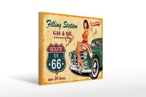 Holzschild Pinup 40x30cm Retro Gas Oil open 24 hours Schild