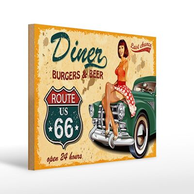 Cartello in legno Pinup 40x30 cm Cartello retrò con hamburger e birra