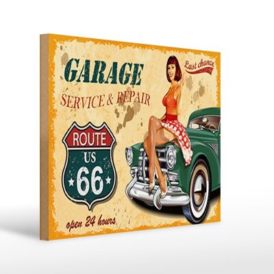 Panneau en bois Pinup 40x30cm Rétro Garage ouvert 24 heures sur 24