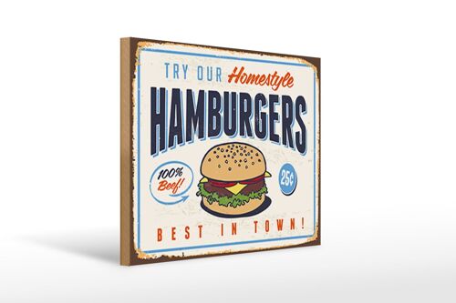 Holzschild Retro 40x30cm hamburgers best in town Schild
