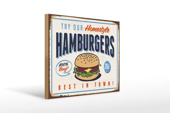 Panneau en bois rétro 40x30cm hamburgers best in town 1