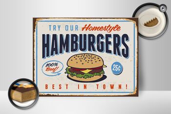 Panneau en bois rétro 40x30cm hamburgers best in town 2