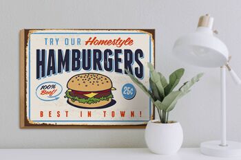 Panneau en bois rétro 40x30cm hamburgers best in town 3
