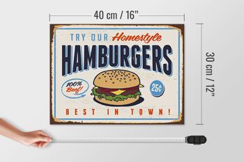 Panneau en bois rétro 40x30cm hamburgers best in town 4