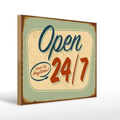 Holzschild Retro 40x30cm open visit us anytime 24/7 Schild