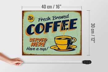 Panneau en bois café 40x30cm, panneau rétro café fraîchement infusé servi 4