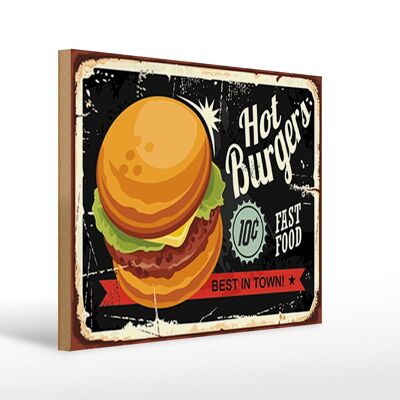 Cartel de madera retro 40x30cm hamburguesas calientes cartel mejor de la ciudad