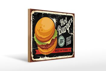 Panneau en bois rétro 40x30cm hot burgers best in town 1