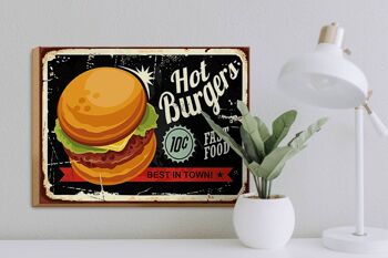 Panneau en bois rétro 40x30cm hot burgers best in town 3
