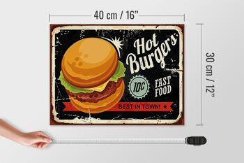 Panneau en bois rétro 40x30cm hot burgers best in town 4