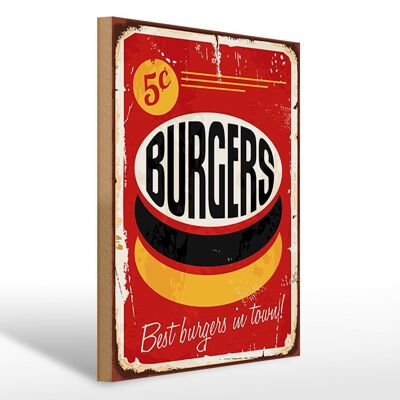 Holzschild Retro 30x40cm burgers best in town Fast food Deko Schild