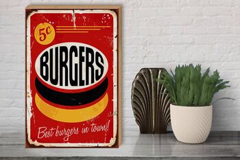Panneau en bois rétro 30x40cm, burgers best in town, panneau décoratif de restauration rapide 3