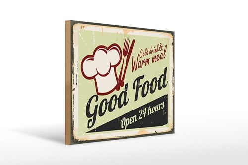 Holzschild Retro 40x30cm Good Food gold drink open 24 Deko Schild