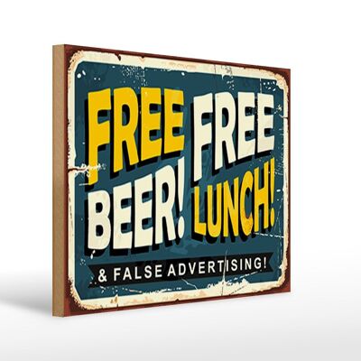 Holzschild Retro 40x30cm Free beer lunch Schild