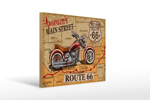 Holzschild Motorrad 40x30cm America`s main street route 66 Schild