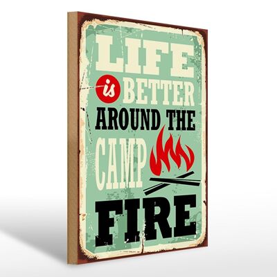 Panneau en bois rétro 30x40cm Camping feu de camp la vie est meilleure signe