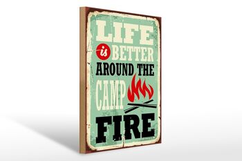 Panneau en bois rétro 30x40cm Camping feu de camp la vie est meilleure signe 1