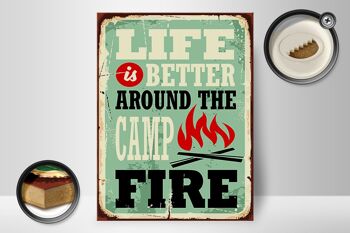 Panneau en bois rétro 30x40cm Camping feu de camp la vie est meilleure signe 2