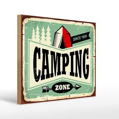 Cartello in legno retrò 40x30 cm Camping Zone Outdoor Adventure Cartello decorativo