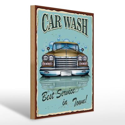 Letrero de madera retro 30x40cm Car Wash, el mejor servicio en la ciudad, letrero decorativo