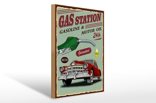 Holzschild Retro 30x40cm Gas Station gasoline motor oil 24 Schild