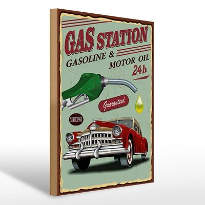 Holzschild Retro 30x40cm Gas Station gasoline motor oil 24 Schild
