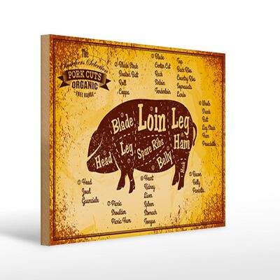 Letrero de madera cerdo 40x30cm Cortes de cerdo cartel decorativo carnicería orgánica