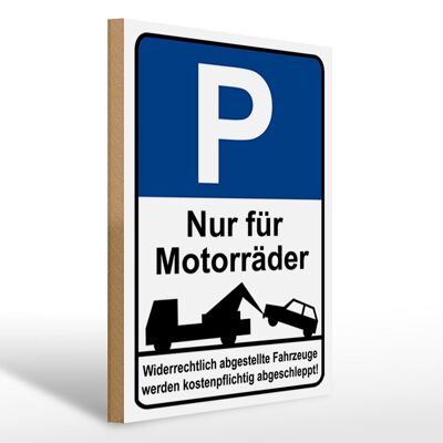 Letrero de madera aviso 30 x 40cm señal de aparcamiento solo para motos